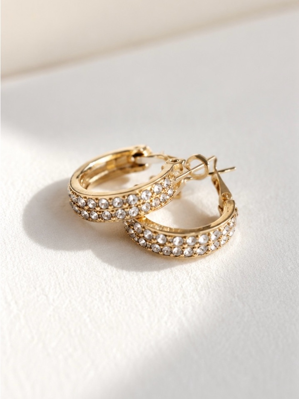 Gold Crystal Hoop Earrings - Elegant Sparkle for Women